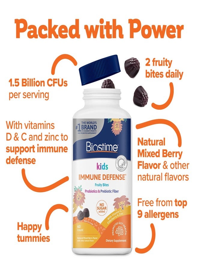 Biostime Kids immune support gummies|(Ages 4+) | Includes Vitamins D&C + Zinc & Probiotics | No Added Sugar |Kids Immune Defense Fruity Bites | Free from top 9 allergens | 60 Count - Image 4